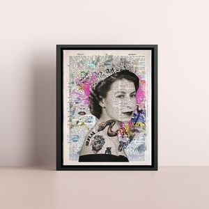 The Queen Elizabeth II Snake Tattoo - Collage Art framed 5x7
